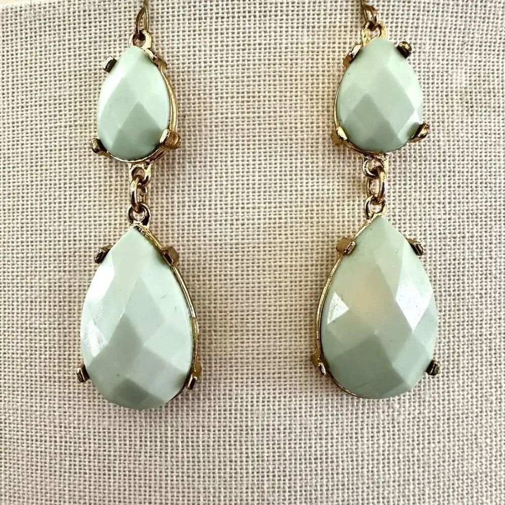 Sea green and gold teardrop drop earrings